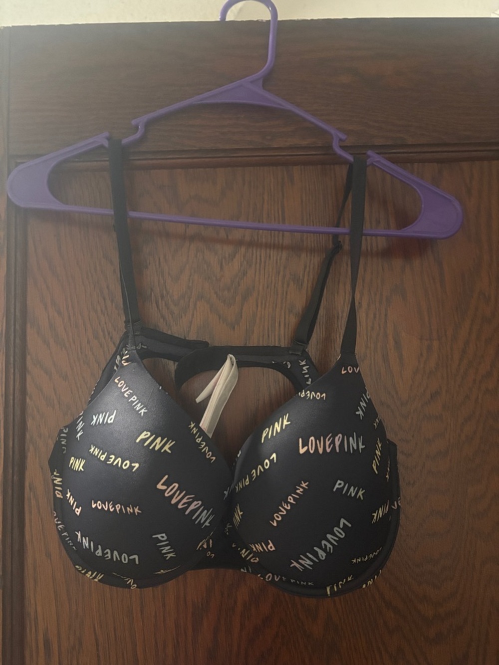 PINK Victoria's Secret Black 'Love PINK' Logo Push-Up Bra 38C-C85